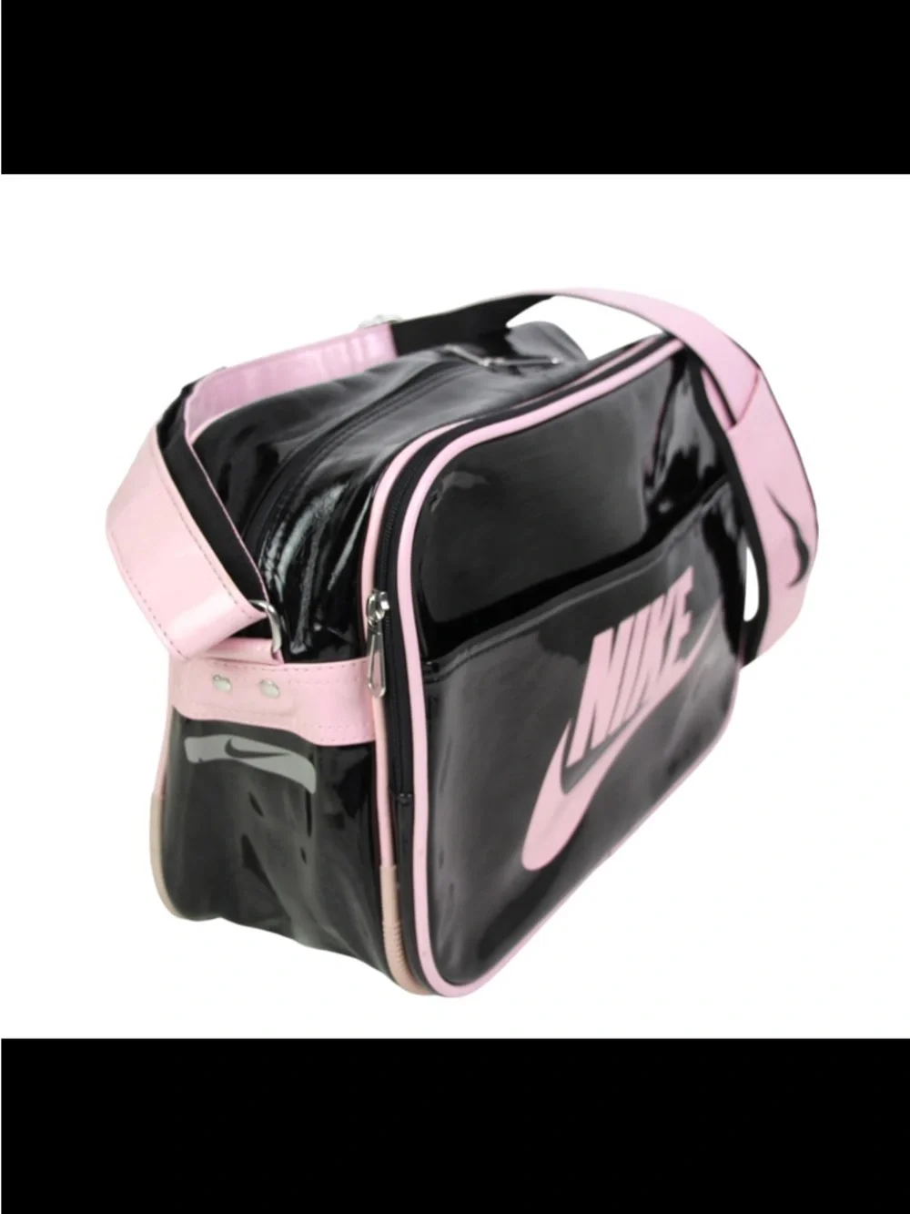Nike Black Patent Crossbody Bag with Light Pink Trim